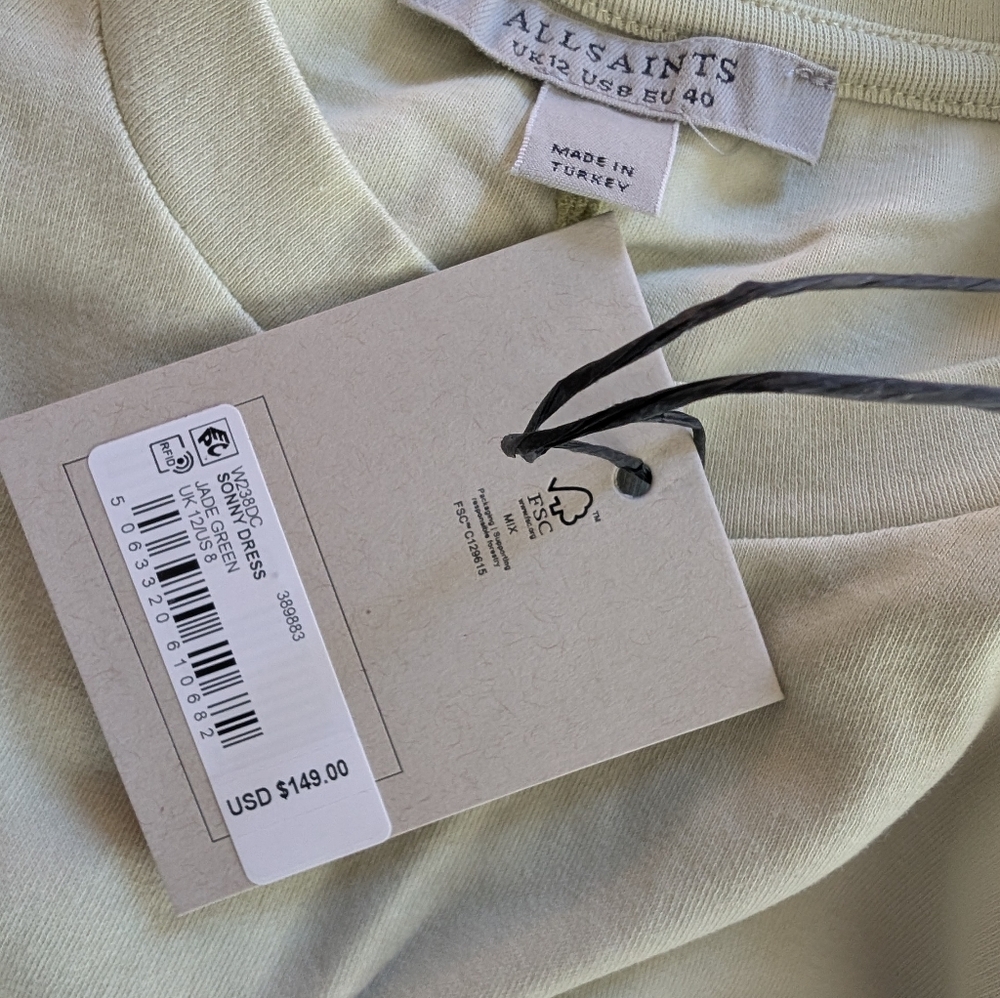 All Saints Jade Green Sonny Ruched Body-Con Cotton Dress Size 8 Nwt ❤️ - Picture 4 of 10